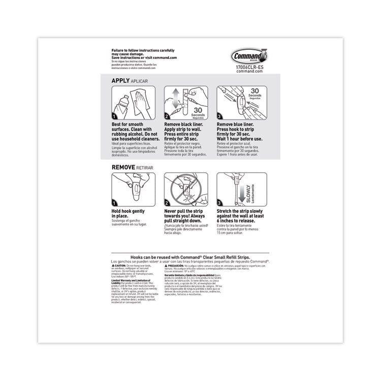 Command™ Clear Hooks and Strips, Mini, Plastic, 0.5 lb Capacity, 18 Hooks and 24 Strips/Pack (MMM17006CLR18ES)