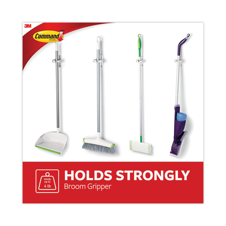 Command™ Broom Gripper, 3.12w x 1.85d x 3.34h, White/Gray, 6 Grippers/16 Strips/Pack (MMM17007S6NA) Pack Of 6