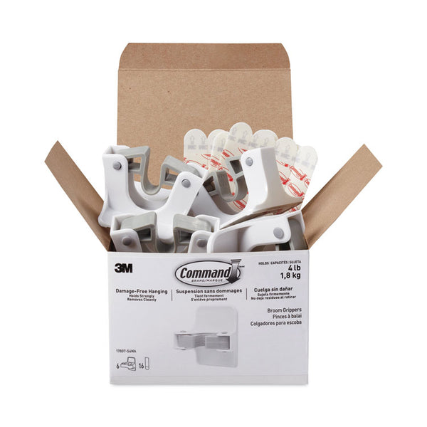 Command™ Broom Gripper, 3.12w x 1.85d x 3.34h, White/Gray, 6 Grippers/16 Strips/Pack (MMM17007S6NA)