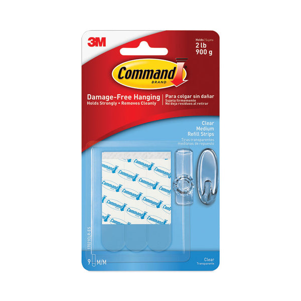 Command™ Refill Strips, Removable, Holds Up to 2 lbs, 0.63 x 1.75, Clear, 9/Pack (MMM17021CLRES)