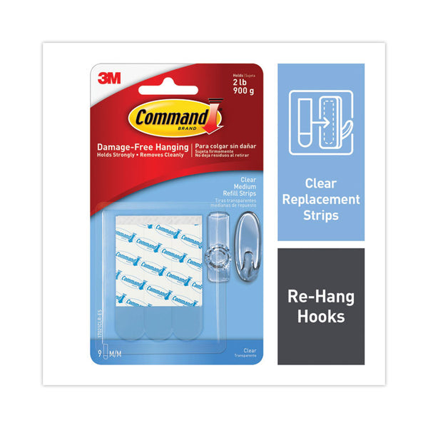 Command™ Refill Strips, Removable, Holds Up to 2 lbs, 0.63 x 1.75, Clear, 9/Pack (MMM17021CLRES)