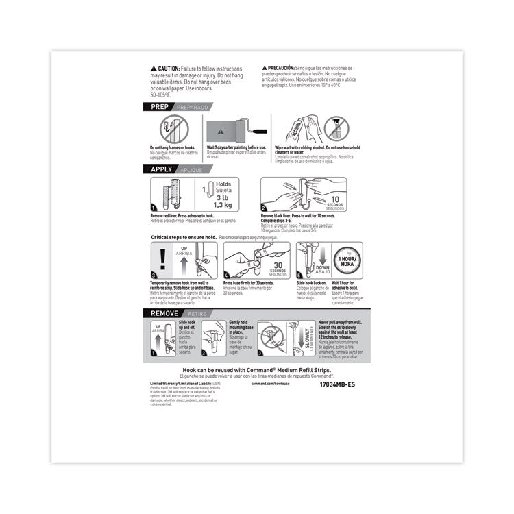 Command™ Decorative Hooks, Medium, Metal, Brushed Nickel, 3 lb Capacity, 2 Hooks and 4 Strips/Pack (MMM17034BN2ES)