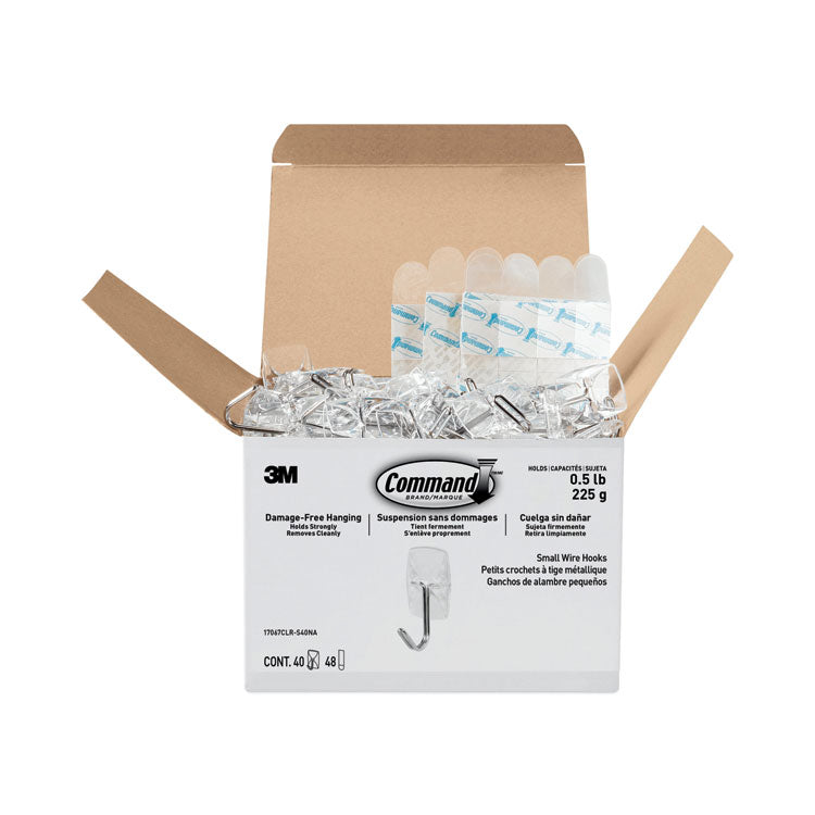 Command™ Clear Hooks and Strips, Small, Plastic/Metal, 0.5 lb Capacity, 40 Hooks and 48 Strips/Pack (MMM17067CLRS40N) Pack Of 40