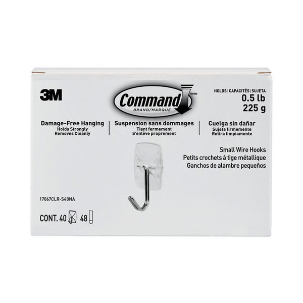 Command™ Clear Hooks and Strips, Small, Plastic/Metal, 0.5 lb Capacity, 40 Hooks and 48 Strips/Pack (MMM17067CLRS40N)
