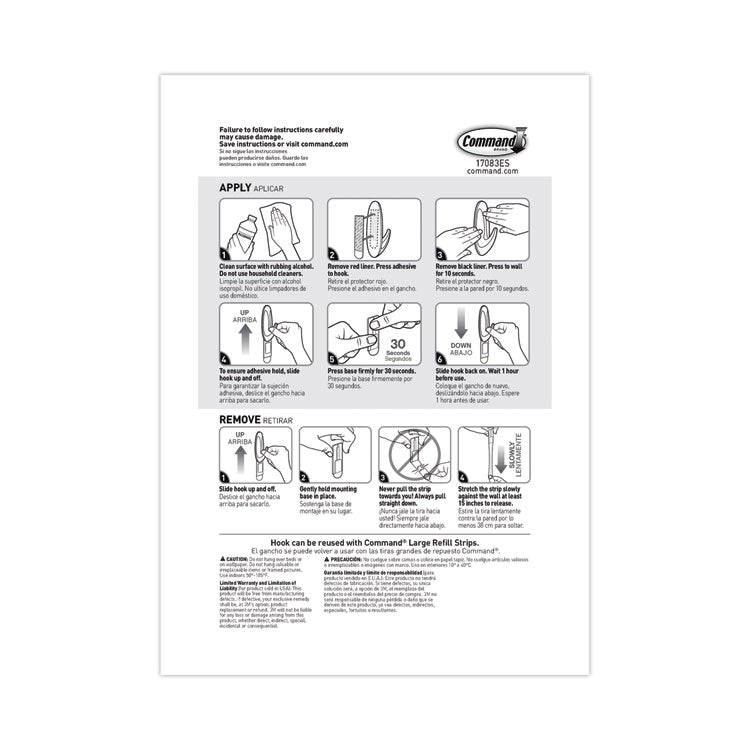 Command™ Designer Hooks, Large, Plastic, White, 5 lb Capacity, 16 Hooks and 24 Strips/Pack (MMM17083S16NA) Pack of 16