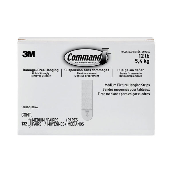 Command™ Picture Hanging Strips, Value Pack, Medium, Removable, Holds Up to 12 lbs, 0.75 x 2.75, White, 132 Pairs/Pack (MMM17201S132NA)