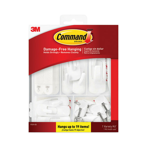 Command™ General Purpose Hooks, Variety Pack, Assorted Sizes, Plastic, White, 0.5, 1, 3, 5, 16 lb Capacities, 54 Pieces/Pack (MMM17231ES)