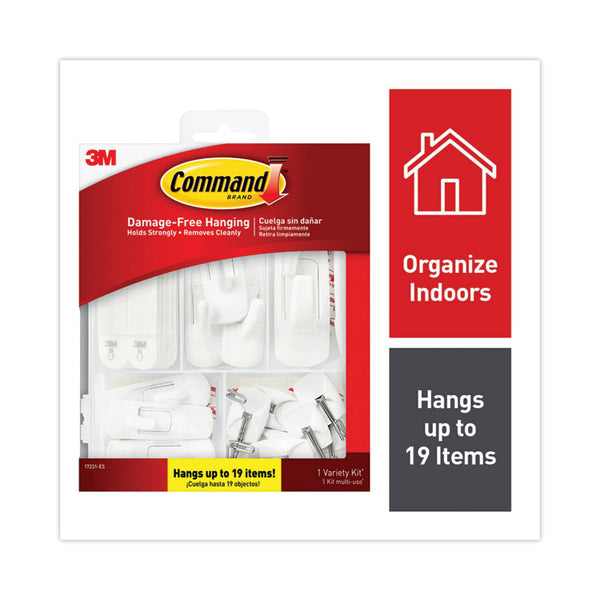 Command™ General Purpose Hooks, Variety Pack, Assorted Sizes, Plastic, White, 0.5, 1, 3, 5, 16 lb Capacities, 54 Pieces/Pack (MMM17231ES)