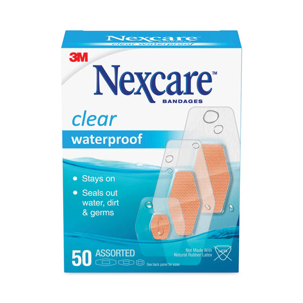 3M Nexcare™ Waterproof, Clear Bandages, Assorted Sizes, 50/Box (MMM43250) Box of 50