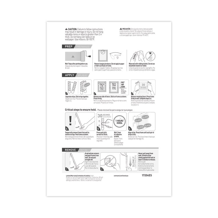 Command™ Picture Hanging Strips, Value Pack, Medium, Removable, Holds Up to 12 lbs, 0.75 x 2.75, White, 12 Pairs/Pack (MMM1720412ES) Pack Of 12