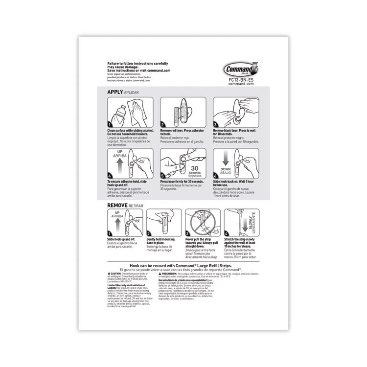 Command™ Adhesive Mount Metal Hook, Large, Brushed Nickel Finish, 5 lb Capacity, 2 Hooks and 4 Strips/Pack (MMMFC13BN2ES) Pack Of 2