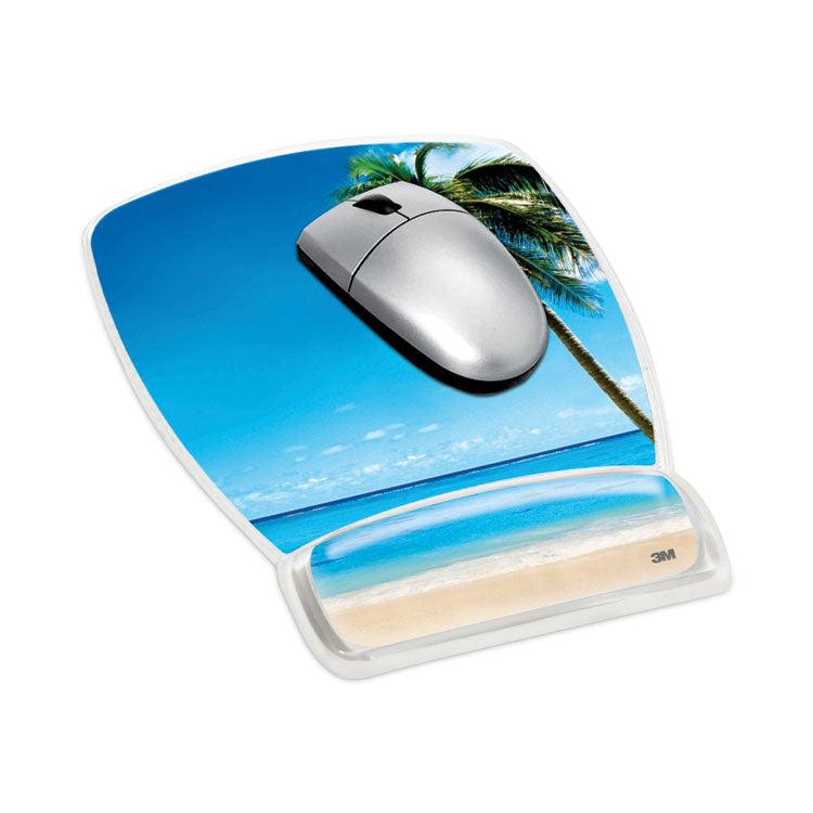 3M™ Fun Design Clear Gel Mouse Pad with Wrist Rest, 6.8 x 8.6, Beach Design (MMMMW308BH)