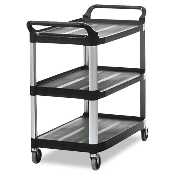 Rubbermaid® Commercial Xtra Utility Cart with Open Sides, Plastic, 3 Shelves, 300 lb Capacity, 40.63" x 20" x 37.81", Black (RCP409100BLA) Each