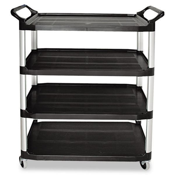 Rubbermaid® Commercial Xtra Utility Cart with Open Sides, Plastic, 4 Shelves, 400 lb Capacity, 40.63" x 20" x 51", Black (RCP409600BLA)