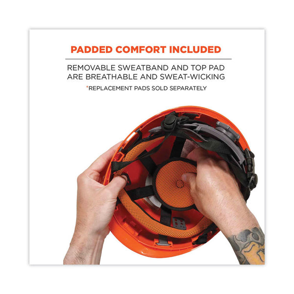 ergodyne® Skullerz 8974LED Class E Safety Helmet w/8981 Universal LED Headlamp, 6-Pt Ratchet Susp, Orange, Ships in 1-3 Business Days (EGO60213)