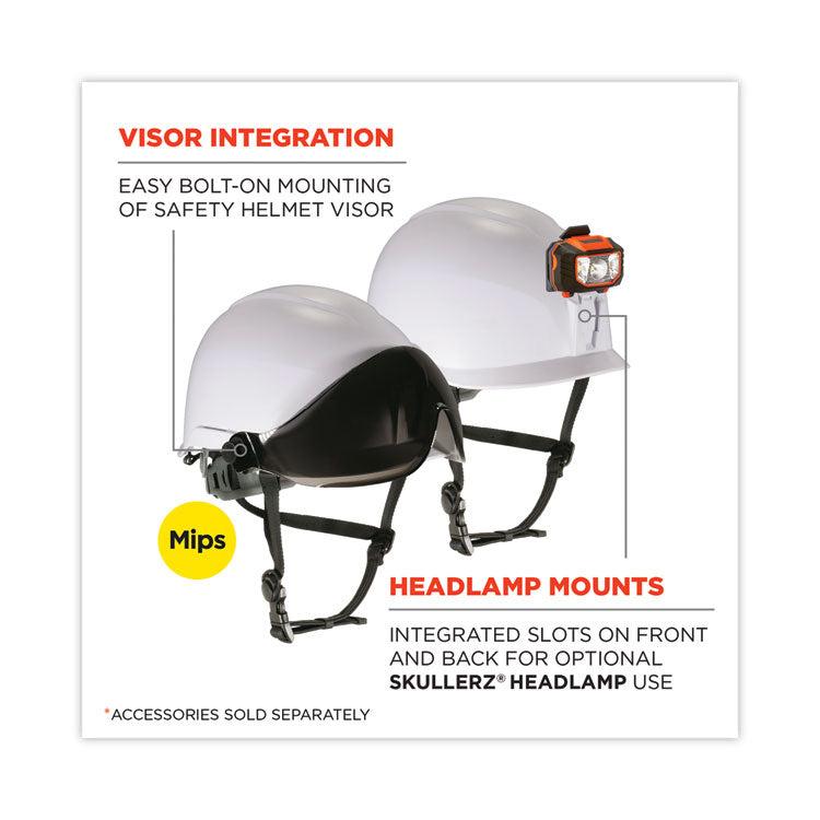 ergodyne® Skullerz 8974-MIPS Class E Safety Helmet with MIPS Elevate Ratchet Suspension, White, Ships in 1-3 Business Days (EGO60254) Each