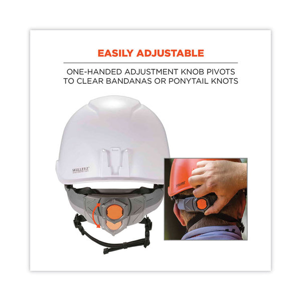 ergodyne® Skullerz 8974LED Class E Safety Helmet w/8981 Universal LED Headlamp, 6-Pt Ratchet Susp, White, Ships in 1-3 Business Days (EGO60201)