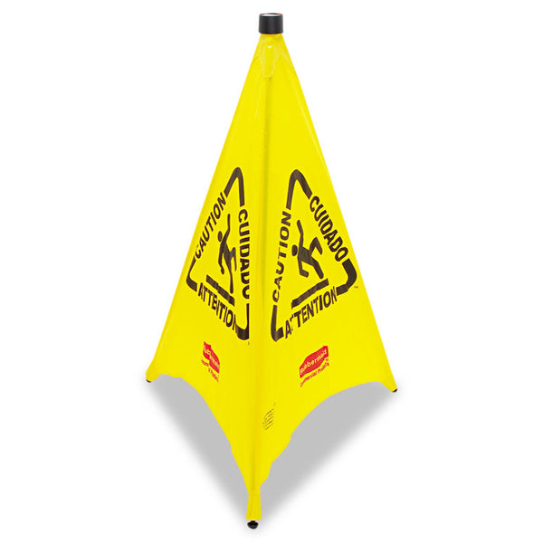 Rubbermaid® Commercial Multilingual Pop-Up Wet Floor Safety Cone, 21 x 21 x 30, Yellow (RCP9S0100YL)