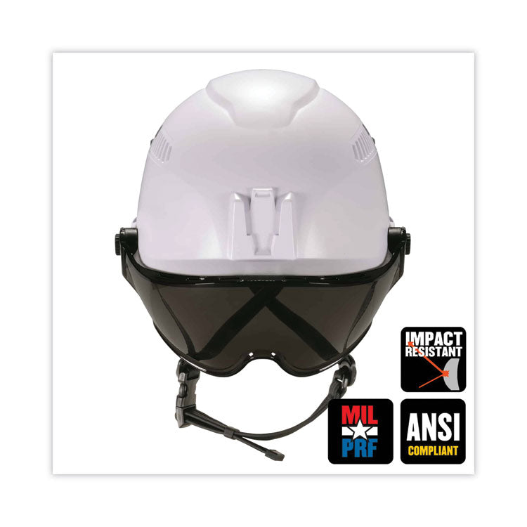 ergodyne® Skullerz 8975V Class C Safety Helmet w/8991 Visor Kit, Smoke Lens, 6-Pt Ratchet Suspension, Orange,Ships in 1-3 Business Days (EGO60222)