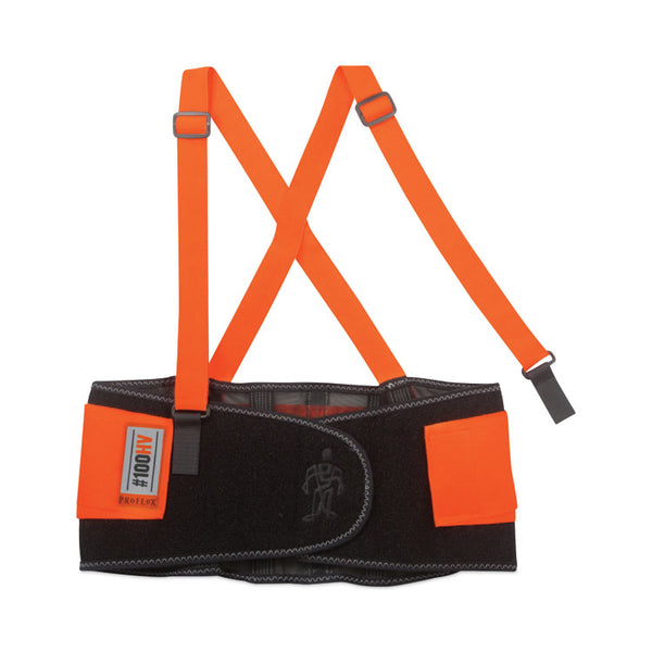 ergodyne® ProFlex 100HV Economy Hi-Vis Spandex Back Support Brace, 4X-Large, 52" to 58" Waist, Black/Orange, Ships in 1-3 Business Days (EGO11888) Each