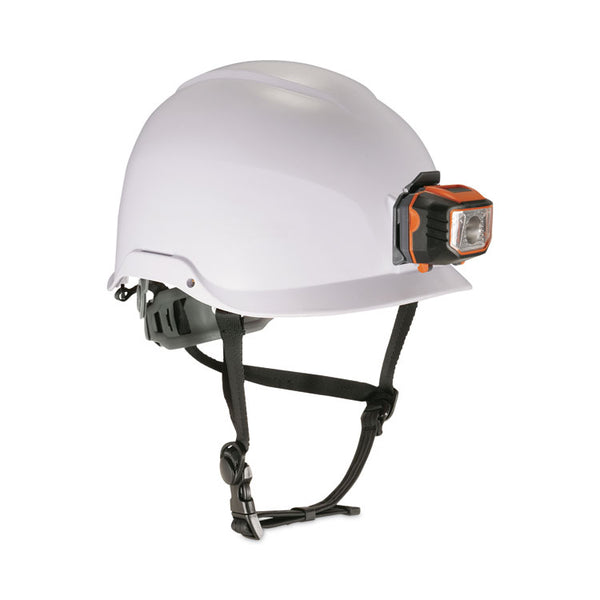ergodyne® Skullerz 8974LED Class E Safety Helmet w/8981 Universal LED Headlamp, 6-Pt Ratchet Susp, White, Ships in 1-3 Business Days (EGO60201)