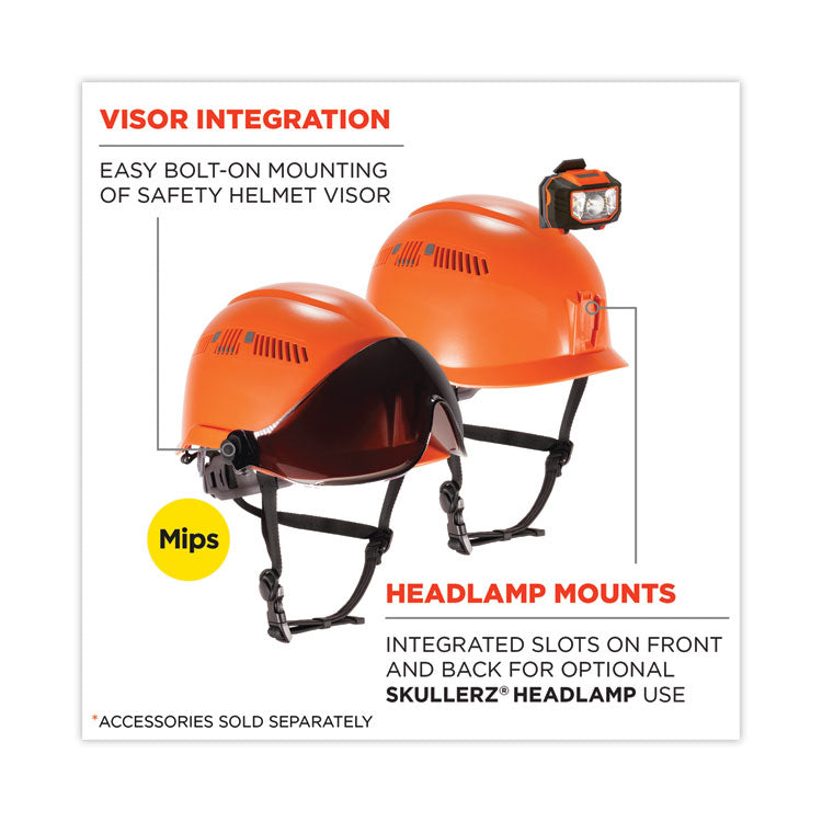ergodyne® Skullerz 8975-MIPS Class C Safety Helmet with  MIPS Elevate Ratchet Suspension, Orange, Ships in 1-3 Business Days (EGO60257) Each