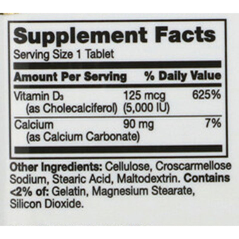 21st Century® Vitamin Supplement Vitamin D / Calcium 5,000 IU Strength Tablet 110 per Bottle (853068_BT) 1/BT