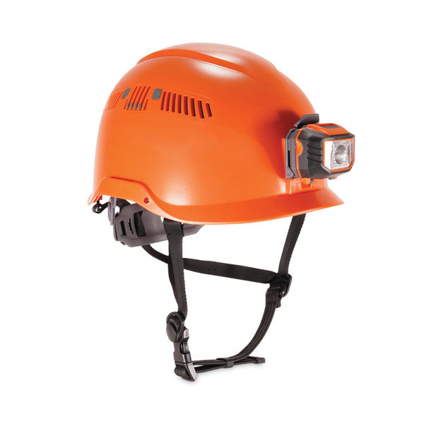 ergodyne® Skullerz 8975LED Class C Safety Helmet w/8981 Universal LED Headlamp, 6-Pt Ratchet Susp, Orange, Ships in 1-3 Business Days (EGO60207)