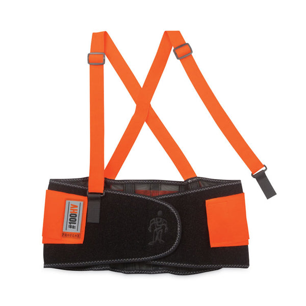 ergodyne® ProFlex 100HV Economy Hi-Vis Spandex Back Support Brace, X-Large, 38" to 42" Waist, Black/Orange, Ships in 1-3 Business Days (EGO11885) Each