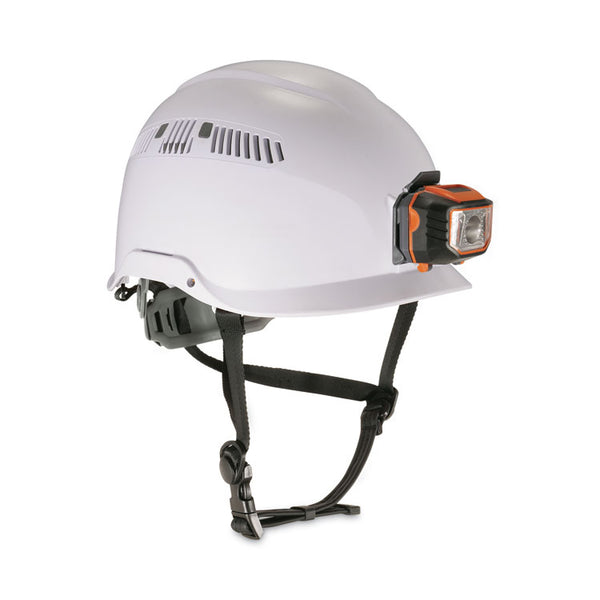ergodyne® Skullerz 8975LED Class C Safety Helmet w/8981 Universal LED Headlamp, 6-Pt Ratchet Susp, White, Ships in 1-3 Business Days (EGO60205)