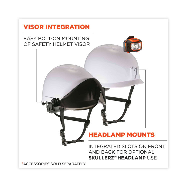 ergodyne® Skullerz 8974 Class E Safety Helmet, 6-Point Ratchet Suspension, White, Ships in 1-3 Business Days (EGO60200) Each