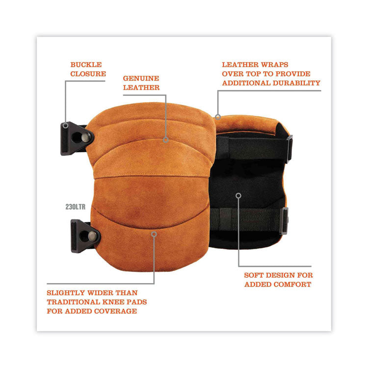 ergodyne® ProFlex 230LTR Leather Knee Pads, Wide Soft Cap, Buckle Closure, One Size Fits Most, Brown, Pair, Ships in 1-3 Business Days (EGO18232) 1 Pair