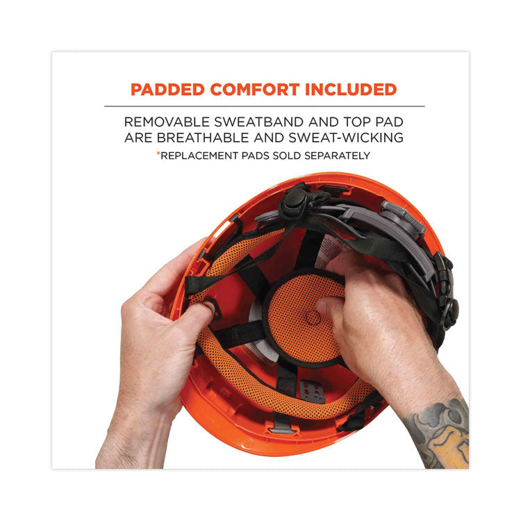 ergodyne® Skullerz 8975LED Class C Safety Helmet w/8981 Universal LED Headlamp, 6-Pt Ratchet Susp, Orange, Ships in 1-3 Business Days (EGO60207) Each