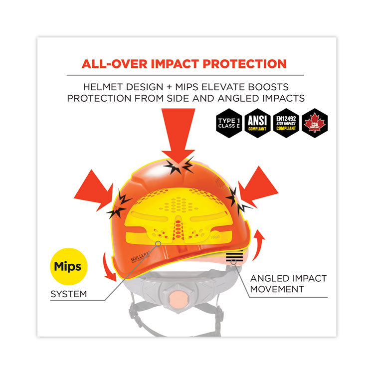 ergodyne® Skullerz 8974-MIPS Class E Safety Helmet with  MIPS Elevate Ratchet Suspension, Orange, Ships in 1-3 Business Days (EGO60255) Each