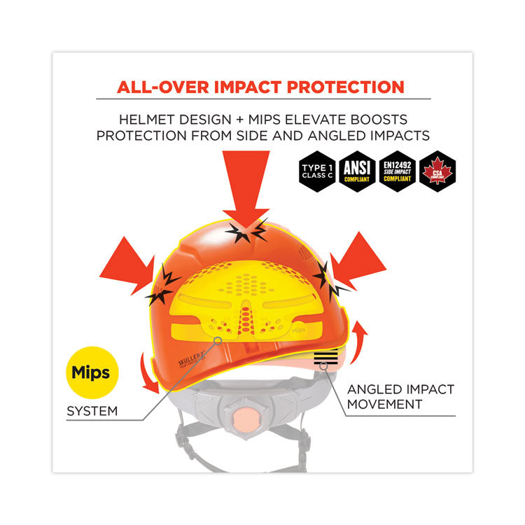 ergodyne® Skullerz 8975-MIPS Class C Safety Helmet with  MIPS Elevate Ratchet Suspension, Orange, Ships in 1-3 Business Days (EGO60257) Each