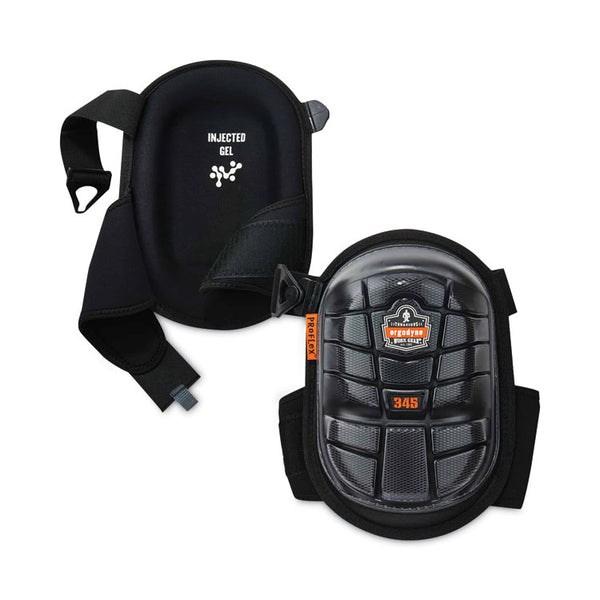 ergodyne® ProFlex 345 Injected Gel Knee Pads, Long Cap, Hook and Loop Closure, One Size, Black, Pair, Ships in 1-3 Business Days (EGO18445) 1 Pair
