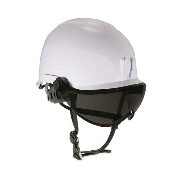 ergodyne® Skullerz 8974V Class E Safety Helmet w/8991 Visor Kit, Smoke Lens, 6-Pt Ratchet Suspension, White, Ships in 1-3 Business Days (EGO60216)