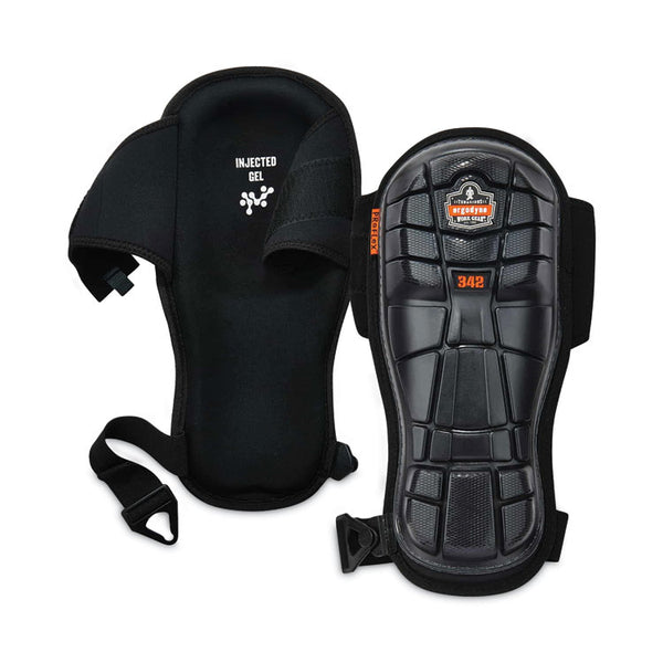 ergodyne® ProFlex 342 Injected Gel Knee Pads, Extra Long Cap, Hook and Loop Closure, One Size, Black, Pair, Ships in 1-3 Business Days (EGO18442) 1 Pair