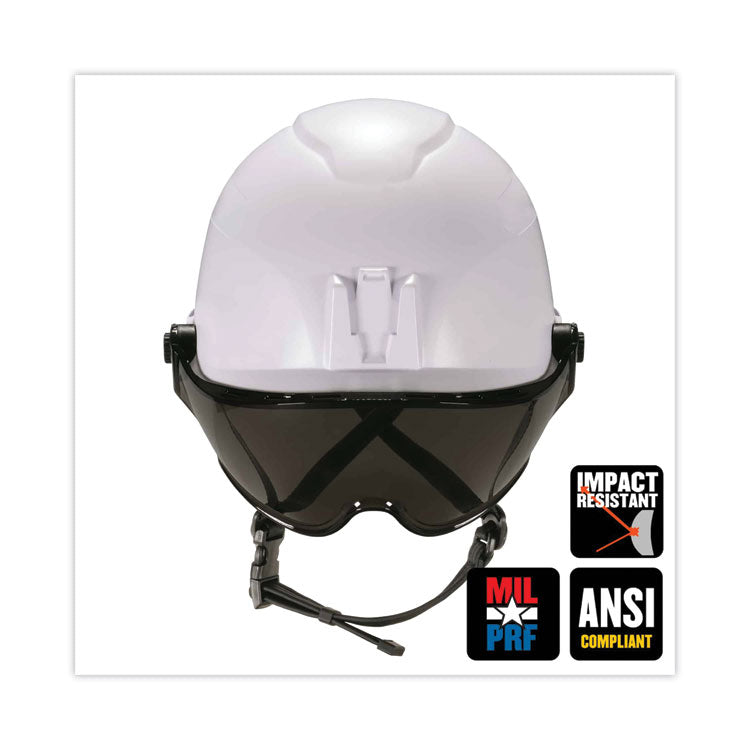 ergodyne® Skullerz 8974V Class E Safety Helmet w/8991 Visor Kit, Smoke Lens, 6-Pt Ratchet Suspension, White, Ships in 1-3 Business Days (EGO60216) Each