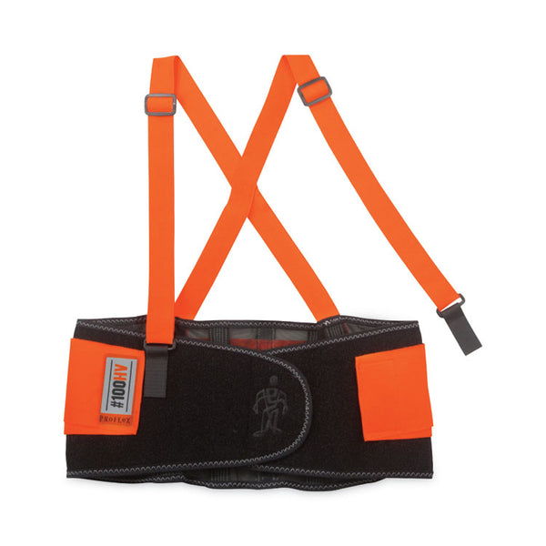 ergodyne® ProFlex 100HV Economy Hi-Vis Spandex Back Support Brace, Small, 25" to 30" Waist, Black/Orange, Ships in 1-3 Business Days (EGO11882) Each