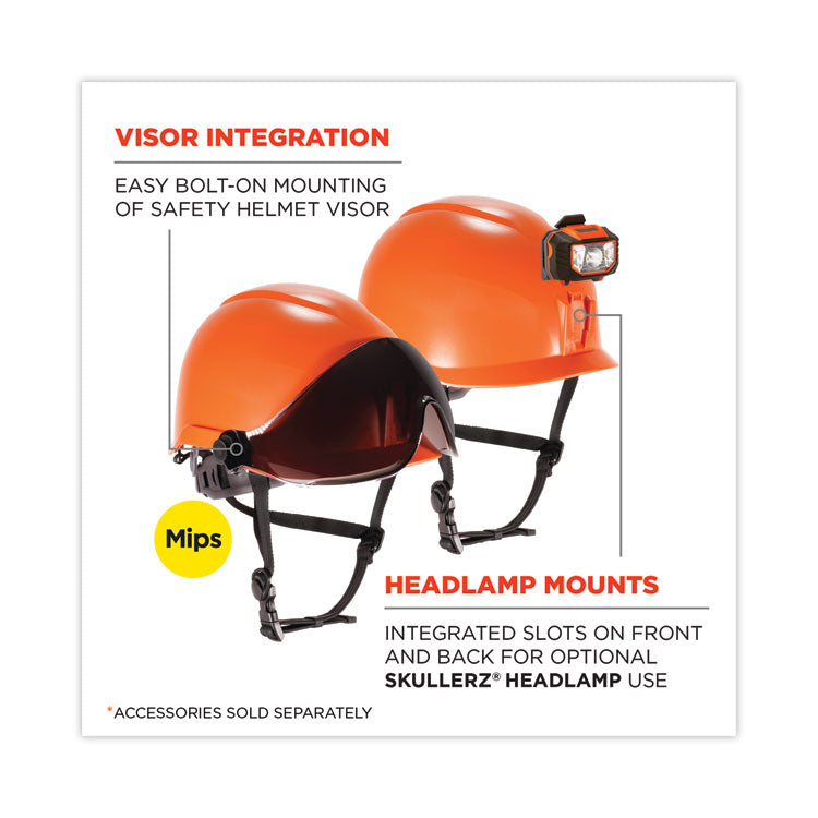 ergodyne® Skullerz 8974-MIPS Class E Safety Helmet with  MIPS Elevate Ratchet Suspension, Orange, Ships in 1-3 Business Days (EGO60255)