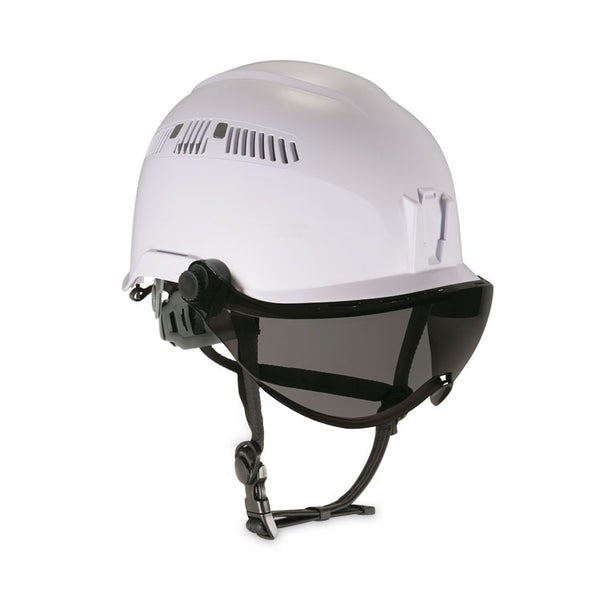 ergodyne® Skullerz 8975V Class C Safety Helmet w/8991 Visor Kit, Smoke Lens, 6-Pt Ratchet Suspension, White, Ships in 1-3 Business Days (EGO60220)