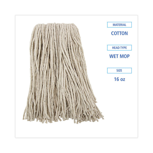 Boardwalk® Premium Cut-End Wet Mop Heads, Cotton, 16oz, White, 12/Carton (BWK216CCT)