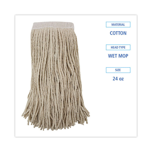 Boardwalk® Mop Head, Premium Saddleback Head, Cotton Fiber, 24 oz, White, 12/Carton (BWK324C) Case of 12