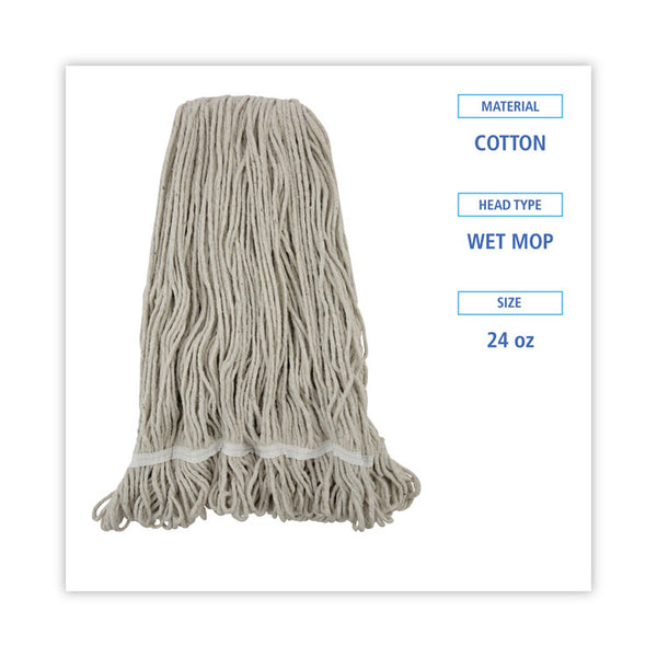 Boardwalk® Pro Loop Web/Tailband Wet Mop Head, Cotton, 24oz, White (BWK424CEA)