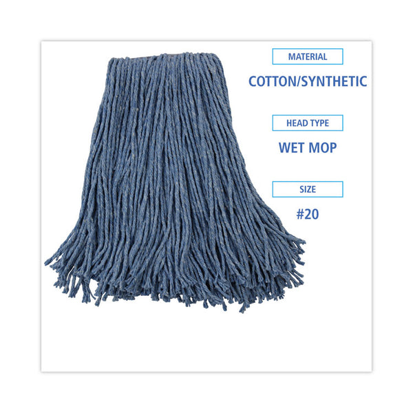 Boardwalk® Mop Head, Standard Head, Cotton/Synthetic Fiber, Cut-End, #20, Blue, 12/Carton (BWK2020B) Case of 12