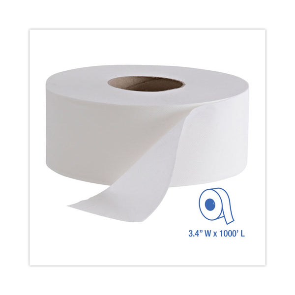 Boardwalk® Jumbo Roll Bathroom Tissue, Septic Safe, 2-Ply, White, 3.4" x 1,000 ft, 12 Rolls/Carton (BWK410323)