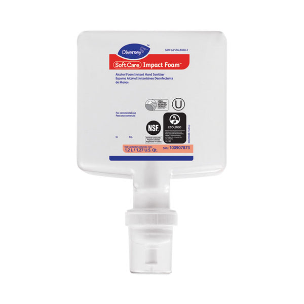 Diversey™ Soft Care Impact Foam Hand Sanitizer for IntelliCare Dispensers, 1,200 mL Cartridge, Alcohol Scent, 6/Carton (DVO100907873)