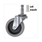 Rubbermaid® Commercial Replacement Bayonet-Stem Swivel Casters, Grip Ring Stem (0.5" x 1.25"), 3" Hard Rubber Wheel, Gray (SGSFG3421L60000) Each