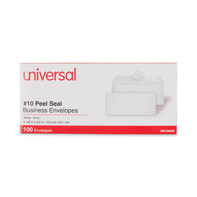 Universal® Peel Seal Strip Business Envelope, #10, Square Flap, Self-Adhesive Closure, 4.13 x 9.5, White, 100/Box (UNV36002)